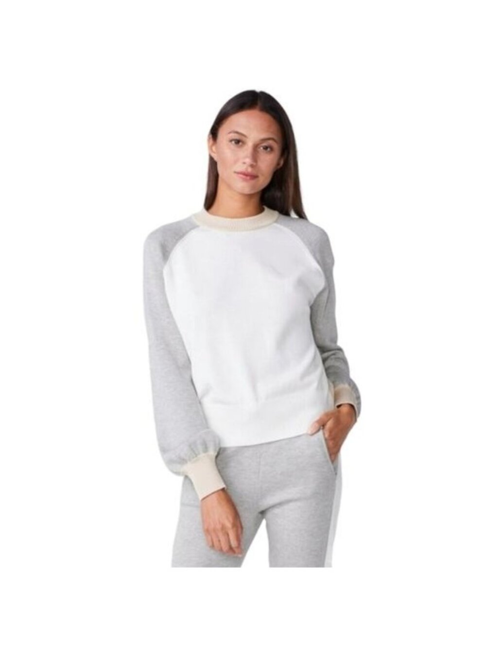 Monrow Color Block Sweater Balloon Sleeve Crew Neck Medium NWT Soft Knit